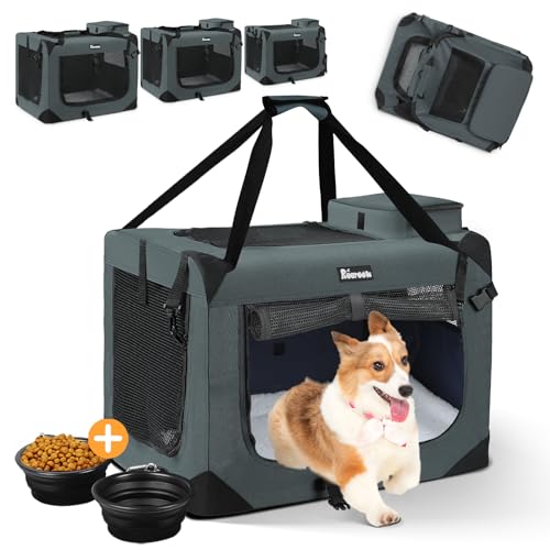 Reerooh Hundebox XL 81x 58 x 58cm, Faltbar Hundetransportbox Inkl.Hundenapf, Tragbare Hundetasche für Reisen, Hunde und Katzen Auto Haustiertransportbox von Reerooh