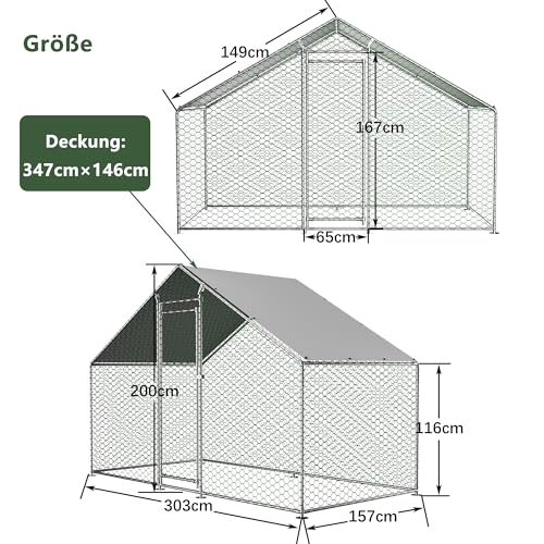 Refined Hühnerstall Freilaufgehege 3x1,5x2m mit Sicherheitsschloss und Wasserdichtes PE-Tuch, Kleintiergehege aus Metall für Hühner, Kaninchen und weitere Kleintiere2 Refined Hühnerstall Freilaufgehege 3x1,5x2m mit Sicherheitsschloss und Wasserdichtes PE-Tuch, Kleintiergehege aus Metall für Hühner, Kaninchen und weitere Kleintiere2 von Refined