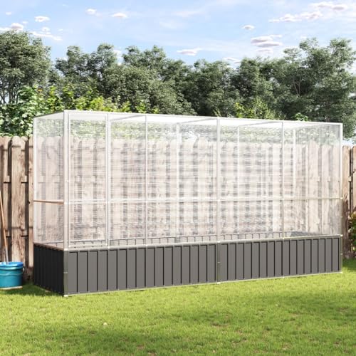 Refined Vogelvoliere mit Stahlgittern Flügeltür Haustierkäfig für Vögel Kaninchen Enten Hühner Vogelkäfig Vogelhaus Voliere mit Erweiterung Silbern 418,5x107x212 cm Stahl von Refined