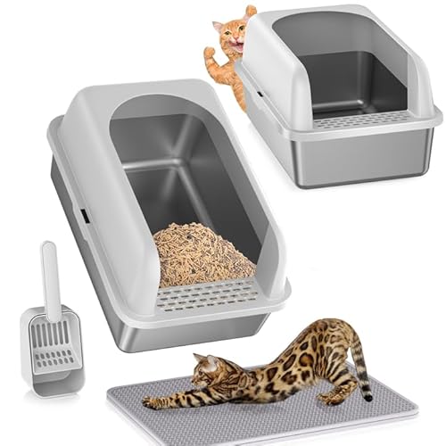 2 Stück Edelstahl-Katzentoilette mit hohen Seiten, extra XL große Katzentoilette mit Deckel, Metall-Katzentoilette für mehrere Katzen, Anti-Auslauf, antihaftbeschichtet, leicht zu reinigen, inklusive 2 Stück Edelstahl-Katzentoilette mit hohen Seiten, extra XL große Katzentoilette mit Deckel, Metall-Katzentoilette für mehrere Katzen, Anti-Auslauf, antihaftbeschichtet, leicht zu reinigen, inklusive von Refrze