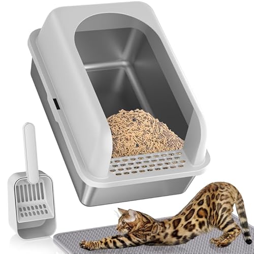 Katzentoilette aus Edelstahl mit hohen Seiten, extra XL große Katzentoilette mit Deckel, Metall-Katzentoilette für mehrere Katzen, Anti-Auslauf, antihaftbeschichtet, leicht zu reinigen, inklusive Katzentoilette aus Edelstahl mit hohen Seiten, extra XL große Katzentoilette mit Deckel, Metall-Katzentoilette für mehrere Katzen, Anti-Auslauf, antihaftbeschichtet, leicht zu reinigen, inklusive von Refrze