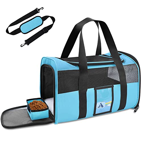 Refrze Haustier-Transportbox für mittelgroße Katzen, kleine weiche Hundetragetaschen Hunde, TSA-zugelassene Katzen und Hunde von 6,8 kg, Welpentasche, blau von Refrze