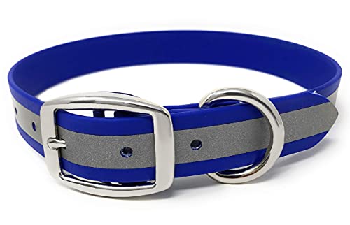 Regal Dog Products Strapazierfähiges Blaues Reflektierendes Hundehalsband für Große Hunde - mit Metallschnalle und D-Ring, Geruchshemmend, kaubeständig, Wasserdichtes Hundehalsband von Regal Dog Products