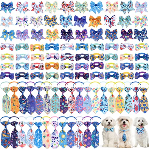 100 Stück Valentinstag Hund Fliege Halsband Set enthält 50 Hundehalsbänder und 50 Hundefliege, verstellbare Valentinstag Hundeschleifen, Fellpflege für kleine, mittelgroße Hunde (Ozean) von Reginary