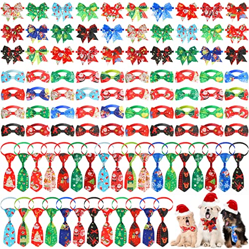 100 Weihnachts-Hunde-Fliegenhalsband-Set enthält 30 Hundehalsbänder, 40 Hundefliege und 30 Hundepflege-Fliegen, verstellbare Hundeschleifen, Katzendekoration, Zubehör (Schneemann) von Reginary
