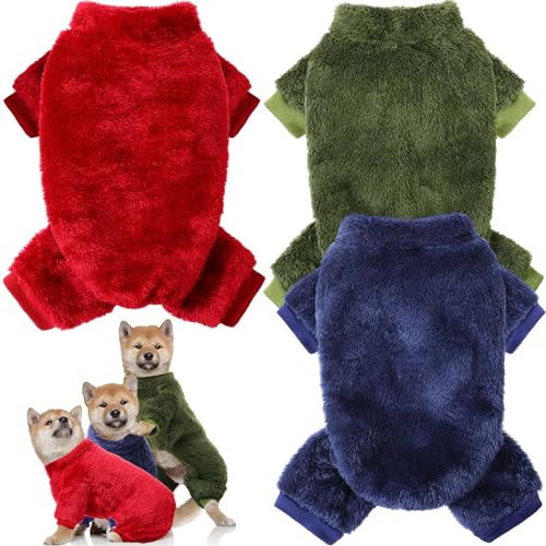 3 Stück Hunde-Pyjama für kleine Hunde, Welpenkleidung, Wintermäntel für Hunde, elastischer Schlafanzug für Hunde, flauschiger Hunde-Overall, hoher Kragen, Hunde-Fleecepullover, 4 Beine, Hundebody von Reginary