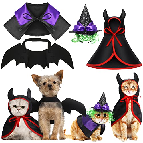 4 Pcs Halloween Pet Costume Cat Dog Wizard Costume Vampir Teufel Cloak with Hat Bat Wings Wizard Hat Teufel Cloak Cat Small Dogs Outfits for Halloween Party Pet Cosplay von Reginary