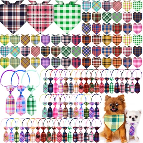 Reginary Hundehalstücher mit Fliege, Dreieckstuch mit Karomuster, verstellbar, waschbar, Lätzchen, Halsband für mittelgroße und kleine Welpen, wendbar, 108-teilig Reginary Hundehalstücher mit Fliege, Dreieckstuch mit Karomuster, verstellbar, waschbar, Lätzchen, Halsband für mittelgroße und kleine Welpen, wendbar, 108-teilig von Reginary