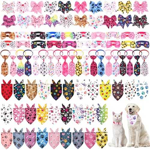 Reginary Hundehalstücher mit Pfotenknochen-Aufdruck, Set mit Fliegen, Katzenschal, bunt, waschbar, Dreieck, Haustierhalstuch, niedliches Lätzchen für den Sommer, kleine, mittelgroße und große Reginary Hundehalstücher mit Pfotenknochen-Aufdruck, Set mit Fliegen, Katzenschal, bunt, waschbar, Dreieck, Haustierhalstuch, niedliches Lätzchen für den Sommer, kleine, mittelgroße und große von Reginary
