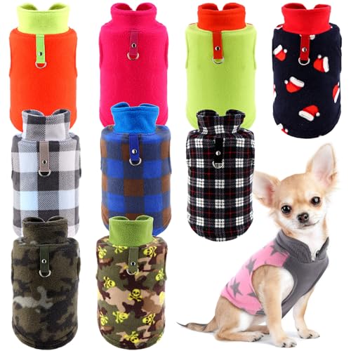 Reginary Hundepullover für kleine Hunde, Fleece, mit Ring für die Leine, weich, warm, für den Winter, 10 Stück (hell) von Reginary