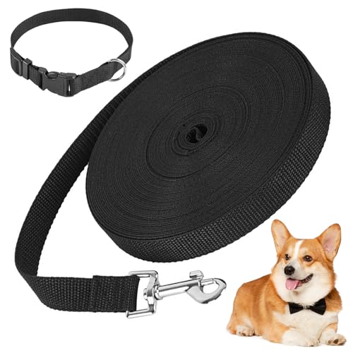 10M Schleppleine für Hunde, Schwarz Flexi Leine Lange Hundeleine mit Haustierhalsband, Robuste Nylon Hundeleine mit Handschlaufe und D-Karabiner, Übungsleine für Kleine bis Große Hunde 10M Schleppleine für Hunde, Schwarz Flexi Leine Lange Hundeleine mit Haustierhalsband, Robuste Nylon Hundeleine mit Handschlaufe und D-Karabiner, Übungsleine für Kleine bis Große Hunde von Reh:ncla