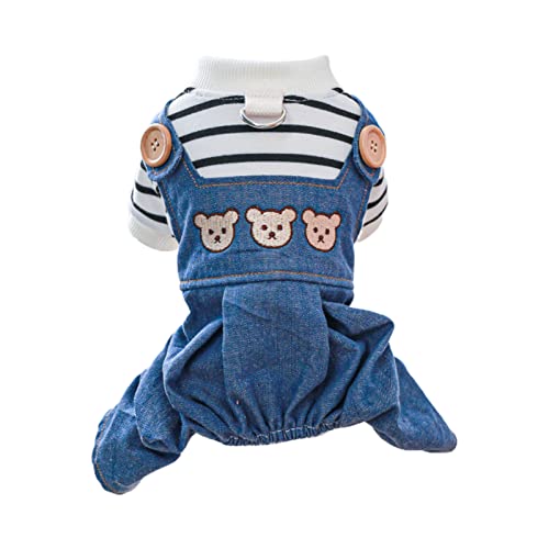 Reheyre Hund Strampler Vierbeiner Cartoon Bär Muster Haustier Katze Hund Denim Overalls Dress Up Rundhals Schwarz Weiß M von Reheyre