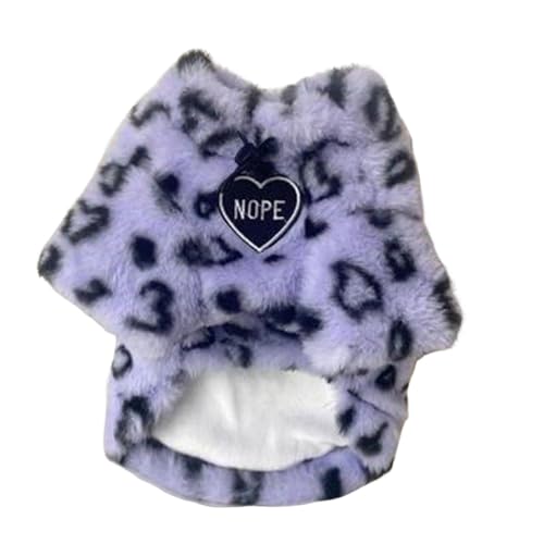 Reheyre Hundepullover aus Leinenmischung, Leopardenmuster, Winter-Katzenkleidung, warm, einfach zu tragen, Haustier-Outfits, süßer Katzen-Pyjama Violett XL von Reheyre