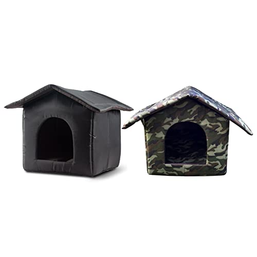 1/2PCS Cat House for Outdoor Winterproof - Waterproof and Warm Foldable Pet Shelter for Cats, Stray Pets | Outdoor Cat Cave for Cats, Warm Pet House Outdoor Dog Cave,Black/Camouflage von Rehmanniae