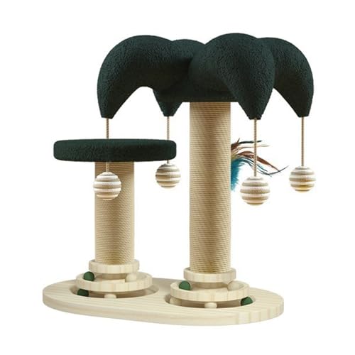 Kratzbaum für Katzen, 6 in 1 Interaktives Katzenspielzeug, Kratzspielzeug aus Holz mit Sisalbällen, Federn, drehbarem Smart Track Ball, Katzenkratzbaum für kleine und mittlere Katzen von Rehomy