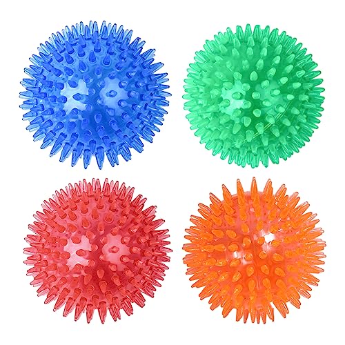 Rehomy 4. Quietschendes Hundespielzeug, 7,6 cm, mit Stacheln, reinigt die Zähne für gesünderes Zahnfleisch, ungiftig, BPA-frei, Hundespielzeug für aggressive Kauer, Stachelbälle in Rot, Blau, Gelb und von Rehomy