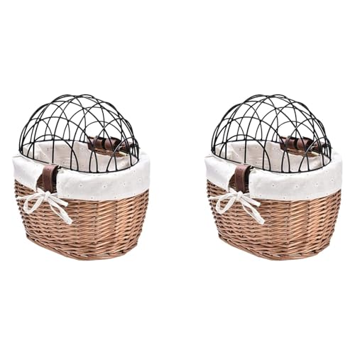 Reinscer 2X Katze Hund Fahrrad Vorne Lenker Korb Haustiere Sitz Handgewebte Wicker Rennrad Fahrrad Korb Haustier Katze Hund TräGer von Reinscer