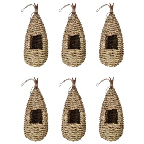 Reinscer 6X Garten Übergabe Vögel Nistkasten Zucht Schwalben Nest Gras Handgewebte Häuschen für Draußen Hängen von Reinscer