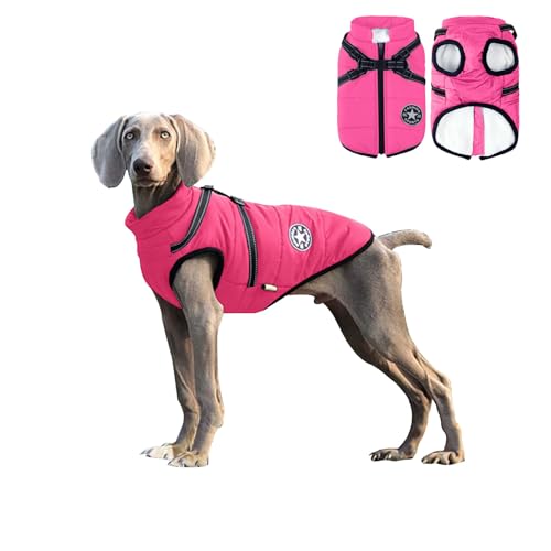 Reiteag Emmalove Wasserdichter Hundemantel Winter Extreme mit Hundegeschirr, Winter Warm Gefütterter Hundejacke, mit Reflexstreifen, Katzen und Hundeliebling Wasserdichter Fleece Wintermantel von Reiteag