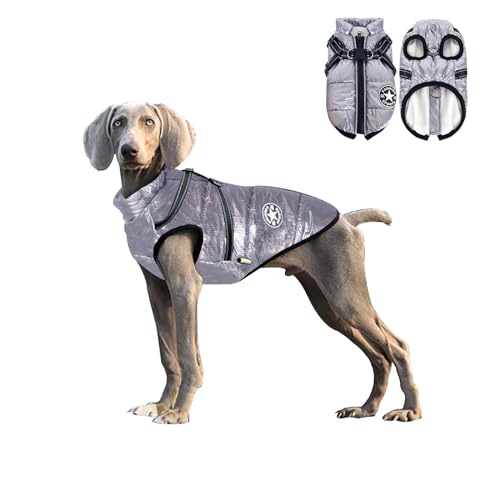 Reiteag Emmalove Wasserdichter Hundemantel Winter Extreme mit Hundegeschirr, Winter Warm Gefütterter Hundejacke, mit Reflexstreifen, Katzen und Hundeliebling Wasserdichter Fleece Wintermantel von Reiteag