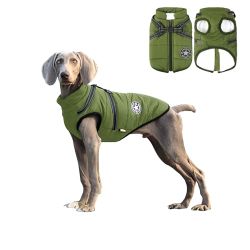 Reiteag Emmalove Wasserdichter Hundemantel Winter Extreme mit Hundegeschirr, Winter Warm Gefütterter Hundejacke, mit Reflexstreifen, Katzen und Hundeliebling Wasserdichter Fleece Wintermantel von Reiteag