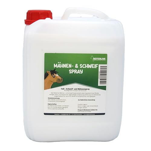 Reiterlive Fellspray 5L Für Pferde – Schweif- und Mähnenspray zur täglichen Fellpflege – Glanzspray, Entfilzungspray für leichte Kämmbarkeit von Reiterlive