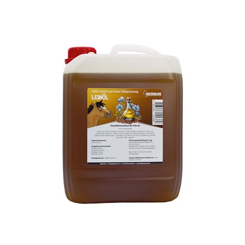 Reiterlive Premium Leinöl 5L für Pferde im Kanister - Leinsamenöl Kaltgepresst - Natürlicher Futterzusatz von Reiterlive