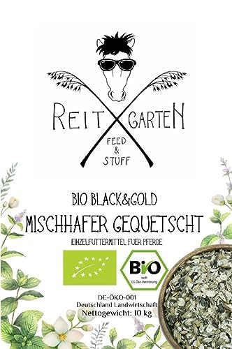 Reitgarten´s Bio Mischhafer Black & Gold - gequetscht 10 kg Pferd Futter Kraftfutter Hafer garantiert ohne Zusätze Organic von Reitgarten