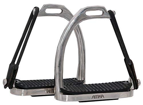 AMKA Sicherheitssteigbügel Edelstahl mit Gummiring und Kunstlederschlaufe, 12 cm, Schwarze Einlagen Sicherheits Steigbügel Safety Steigbügel Safety Stirrups Sicherheitssteigbügel von Reitsport Amesbichler