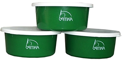 AMKA Futterschale Müslischale Leckschüssel 3er Set 2 Liter mit Deckel für Futterschüssel Wasserschüssel für Pferde, Hunde Tiere, Farbe: grün von AMKA