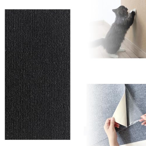 Cat Scratching Mat, Trimmable Cat Scratching Carpet, Self-Adhesive Cat Carpet Mat, Wall Couch Furniture Protector (30 * 100cm,Black) von Rejckims