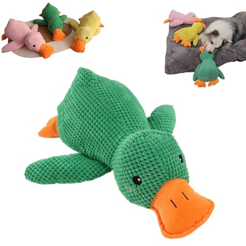 Rejckims The Mellow Dog Calming Duck, Calming Duck Dog Toy, Cute No Stuffing Duck with Soft Squeaker, Emotional Support Duck for Dogs, for Any Size Dog (Green) von Rejckims