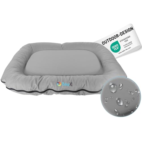 RelaxXL orthopädisches Outdoor Hundekissen Luna M: 90x70cm Grau 60°C Waschbar Viscoschaum Kratzfest Garten Hundebett für mittelgroße Hunde von RelaxXL