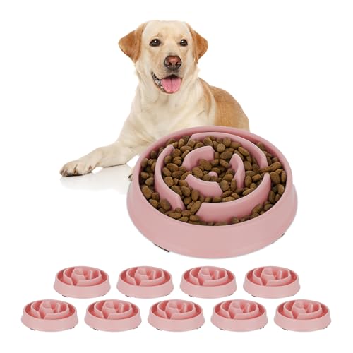 10 x Anti Schling Napf, Futternapf für Hunde, 400 ml, langsames Fressen, Hundenapf spülmaschinenfest, Fressnapf, rosa (10) von Relaxdays