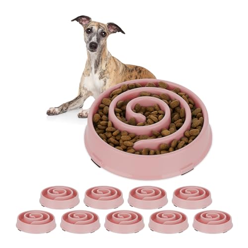 10 x Anti Schling Napf, Futternapf für Hunde, 600 ml, langsames Fressen, Hundenapf spülmaschinenfest, Fressnapf, rosa (10) von Relaxdays