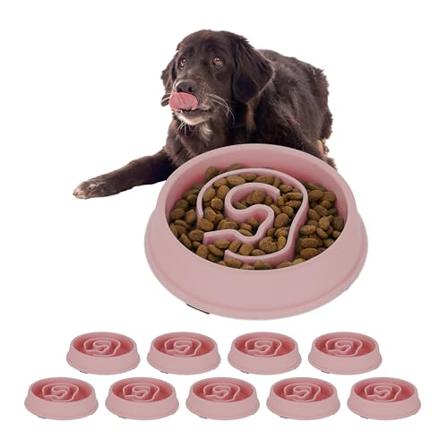 10 x Anti Schling Napf, Futternapf für Hunde, 650 ml Volumen, für langsames Fressen, Hundenapf spülmaschinenfest, rosa (10) von Relaxdays