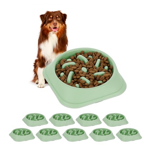 10x Anti Schling Napf, Futternapf für Hunde, 500 ml, langsames Fressen, Hundenapf spülmaschinenfest, Hundeschüssel, grün (10) von Relaxdays