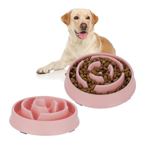 2 x Anti Schling Napf, Futternapf für Hunde, 400 ml, langsames Fressen, Hundenapf spülmaschinenfest, Hundeschüssel, rosa (2) von Relaxdays