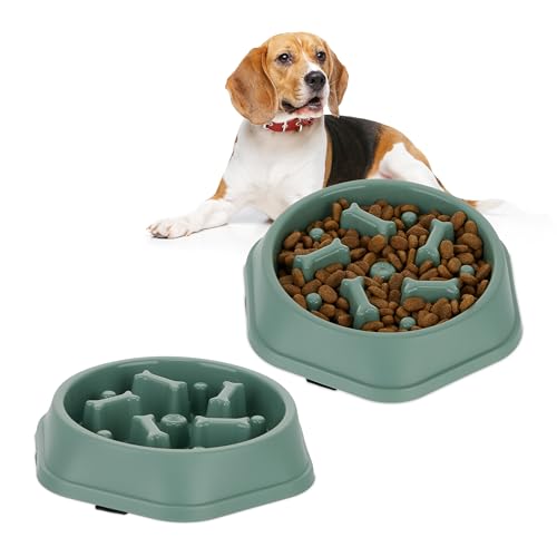 2 x Anti Schling Napf, Futternapf für Hunde, 500 ml, langsames Fressen, Hundenapf spülmaschinenfest, Tiernapf, grün (Grün) von Relaxdays