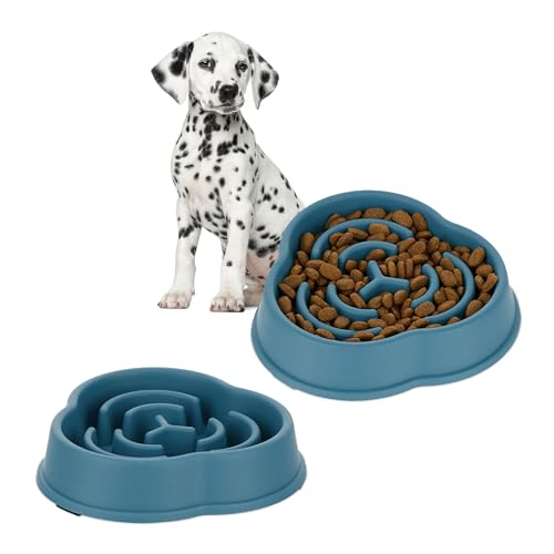 2 x Anti Schling Napf, Futternapf für Hunde, 600 ml, langsames Fressen, Hundenapf spülmaschinenfest, Hundeschüssel, blau (2) von Relaxdays