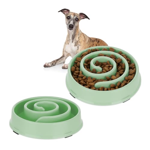 2 x Anti Schling Napf, Futternapf für Hunde, 600 ml, langsames Fressen, Hundenapf spülmaschinenfest, Hundeschüssel, grün (2) von Relaxdays
