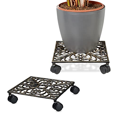 2 x Pflanzenroller Gusseisen, quadratisch, 27,5 x 27,5 cm, Blumentopfuntersetzer, 4 Rollen, stabil, Blumenroller, Bronze 2 x Pflanzenroller Gusseisen, quadratisch, 27,5 x 27,5 cm, Blumentopfuntersetzer, 4 Rollen, stabil, Blumenroller, Bronze von Relaxdays