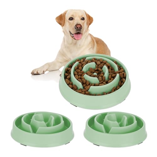 3 x Anti Schling Napf, Futternapf für Hunde, 400 ml, langsames Fressen, Hundenapf spülmaschinenfest, Hundeschüssel, grün von Relaxdays