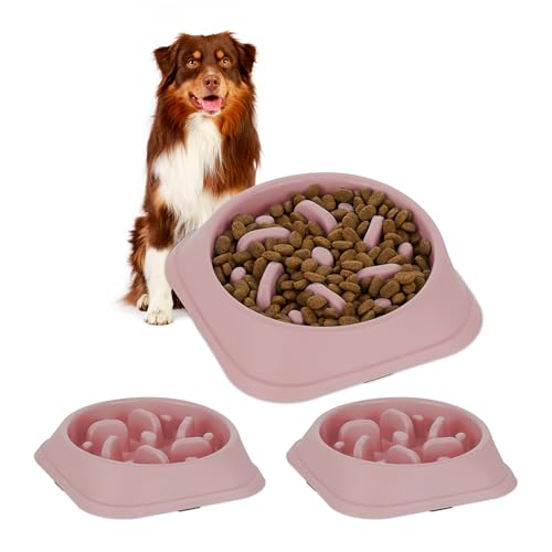 3 x Anti Schling Napf, Futternapf für Hunde, 500 ml, langsames Fressen, Hundenapf spülmaschinenfest, Hundeschüssel, rosa (3) von Relaxdays