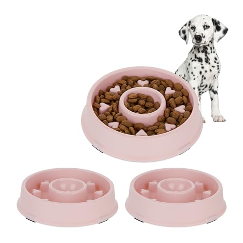 3 x Anti Schling Napf, Futternapf für Hunde, 500 ml Volumen, für langsames Fressen, Hundenapf spülmaschinenfest, rosa (3) von Relaxdays