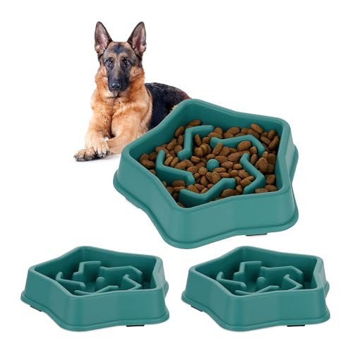3 x Anti Schling Napf, Futternapf für Hunde, 600 ml, langsames Fressen, Hundenapf spülmaschinenfest, Hundeschale, türkis (3) von Relaxdays