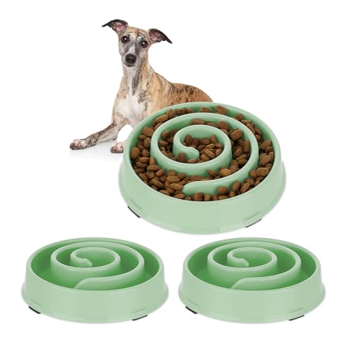 3 x Anti Schling Napf, Futternapf für Hunde, 600 ml, langsames Fressen, Hundenapf spülmaschinenfest, Hundeschüssel, grün (3) von Relaxdays