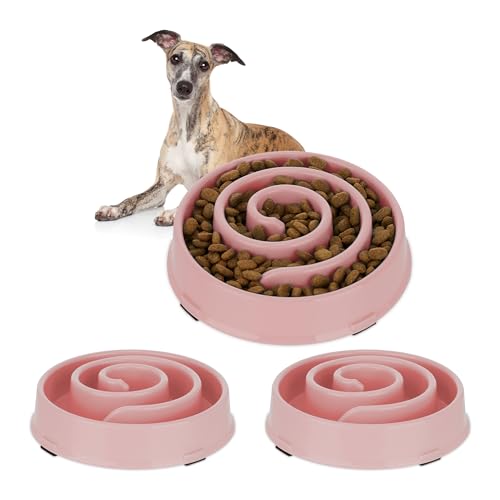 3 x Anti Schling Napf, Futternapf für Hunde, 600 ml, langsames Fressen, Hundenapf spülmaschinenfest, Hundeschüssel, rosa (3) von Relaxdays
