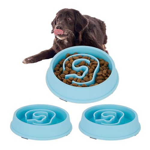 3 x Anti Schling Napf, Futternapf für Hunde, 650 ml Volumen, langsames Fressen, Hundenapf spülmaschinenfest, hellblau (3) von Relaxdays