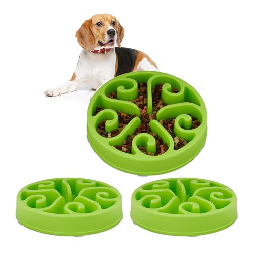 3 x Anti Schling Napf, Futternapf für Hunde, Ø 30 cm, für langsames Fressen, Hundenapf spülmaschinenfest, Tiernapf, grün (Grün) von Relaxdays